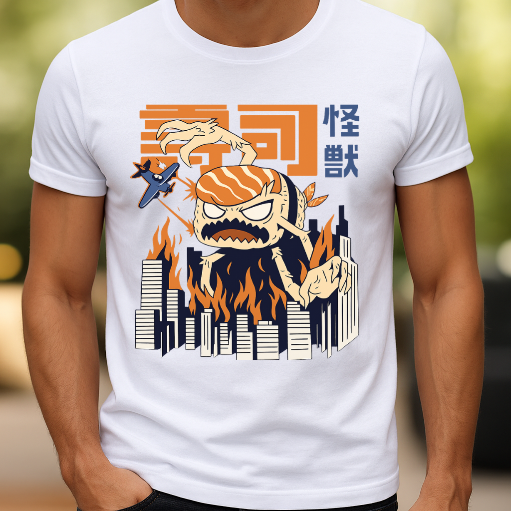 Sushi Kaiju Retro Japanese T-Shirt - Funny Anime Foodie Tee