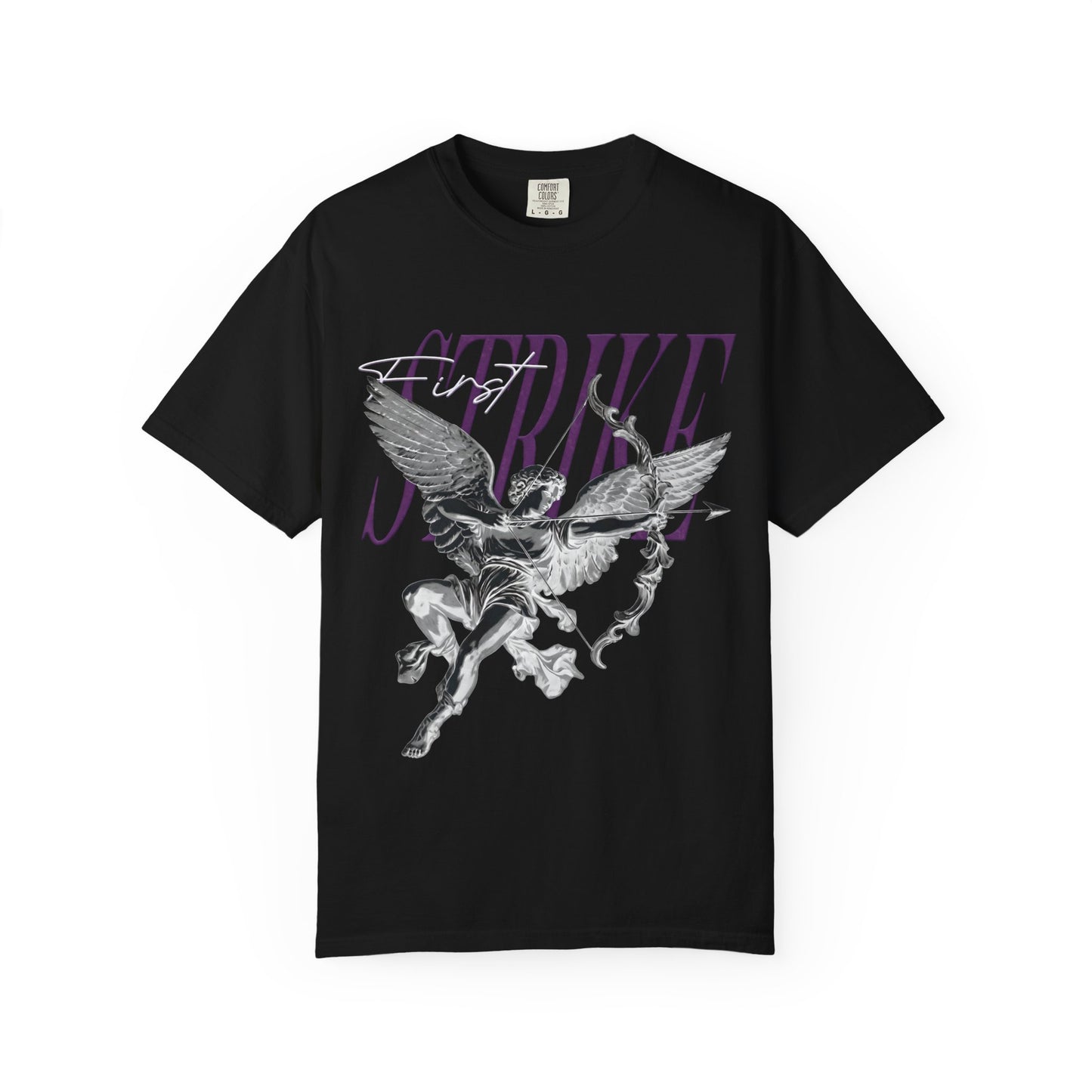 Y2K Chrome Angel Graphic T-Shirt - "First Strike" Cupid Streetwear Tee - Vintage Wash
