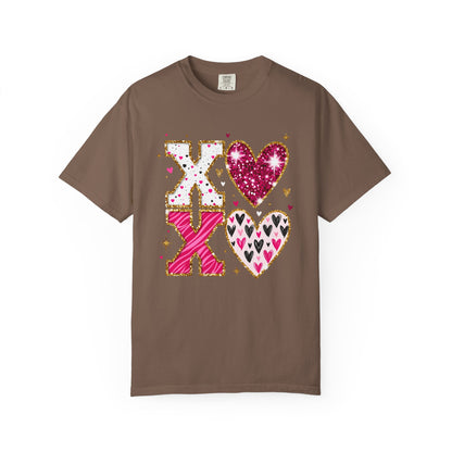 XOXO Faux Glitter Hearts Valentine Comfort Colors 1717 T-Shirt