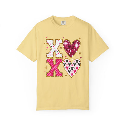 XOXO Faux Glitter Hearts Valentine Comfort Colors 1717 T-Shirt