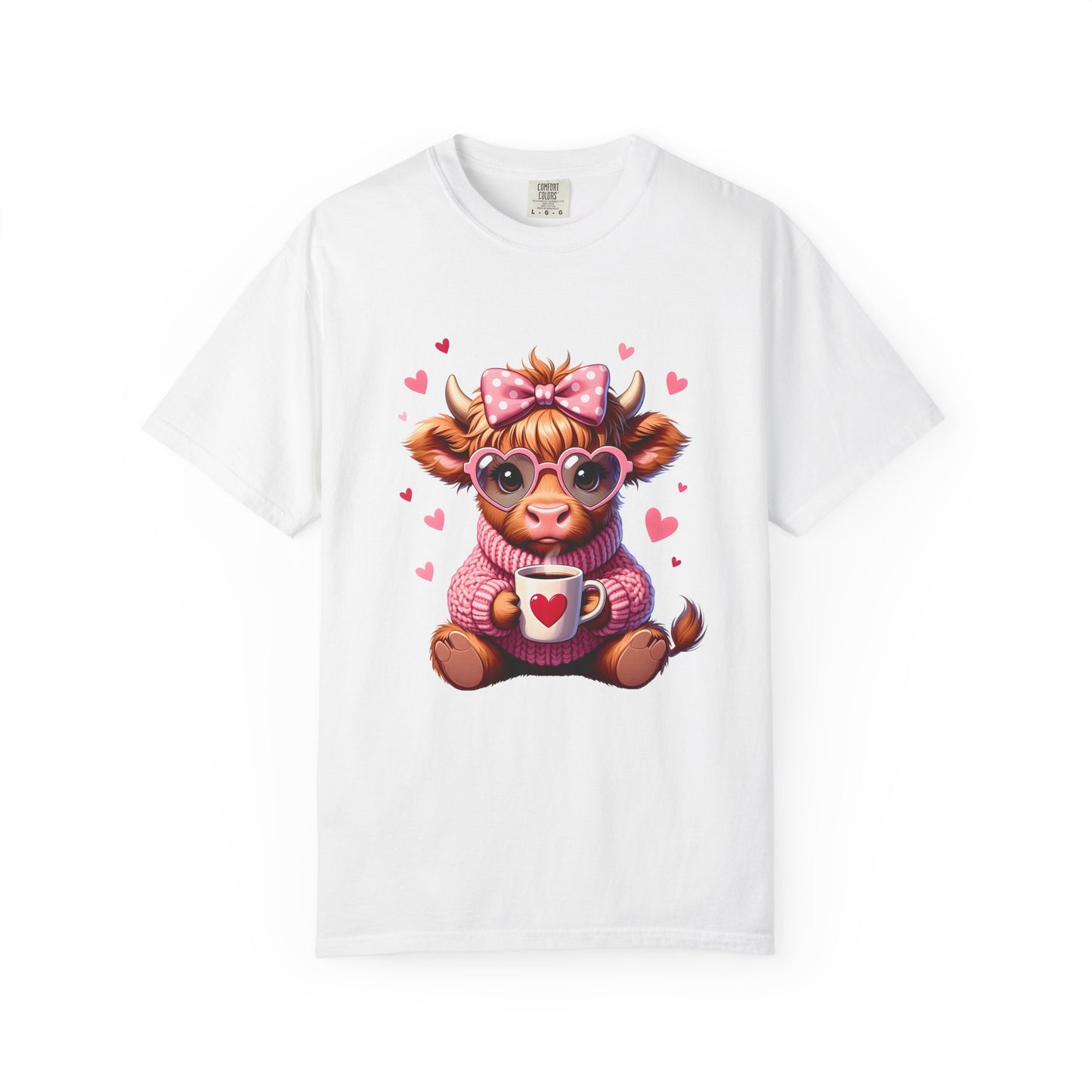 Cute Highland Cow Valentine T-Shirt – Cozy Pink Cow Graphic | Comfort Colors 1717
