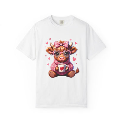 Cute Highland Cow Valentine T-Shirt – Cozy Pink Cow Graphic | Comfort Colors 1717