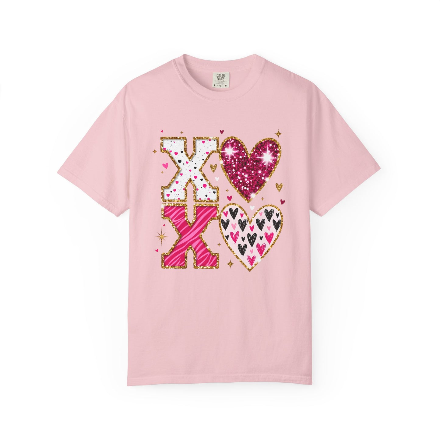 XOXO Faux Glitter Hearts Valentine Comfort Colors 1717 T-Shirt