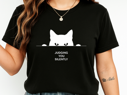 Judging You Silently Funny Cat T-Shirt Minimalist Peeking Graphic Comfort Colors 1717 Tee