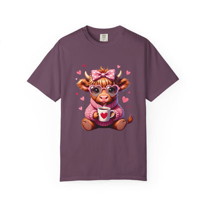 Cute Highland Cow Valentine T-Shirt – Cozy Pink Cow Graphic | Comfort Colors 1717