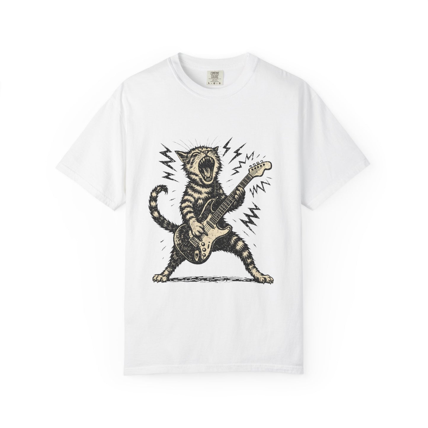 Rock Guitar Cat T-Shirt – Punk Rock Cat Graphic | Comfort Colors 1717