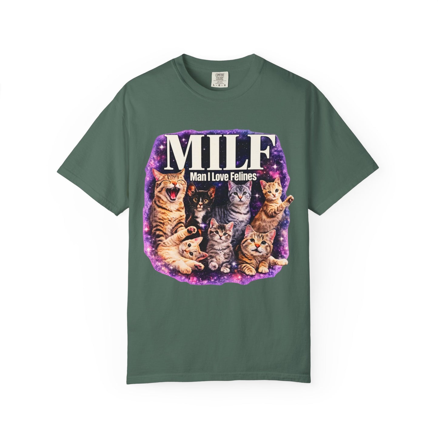 MILF Man I Love Felines T-Shirt – Funny Cat Lover Galaxy Design | Comfort Colors 1717 Unisex Tee