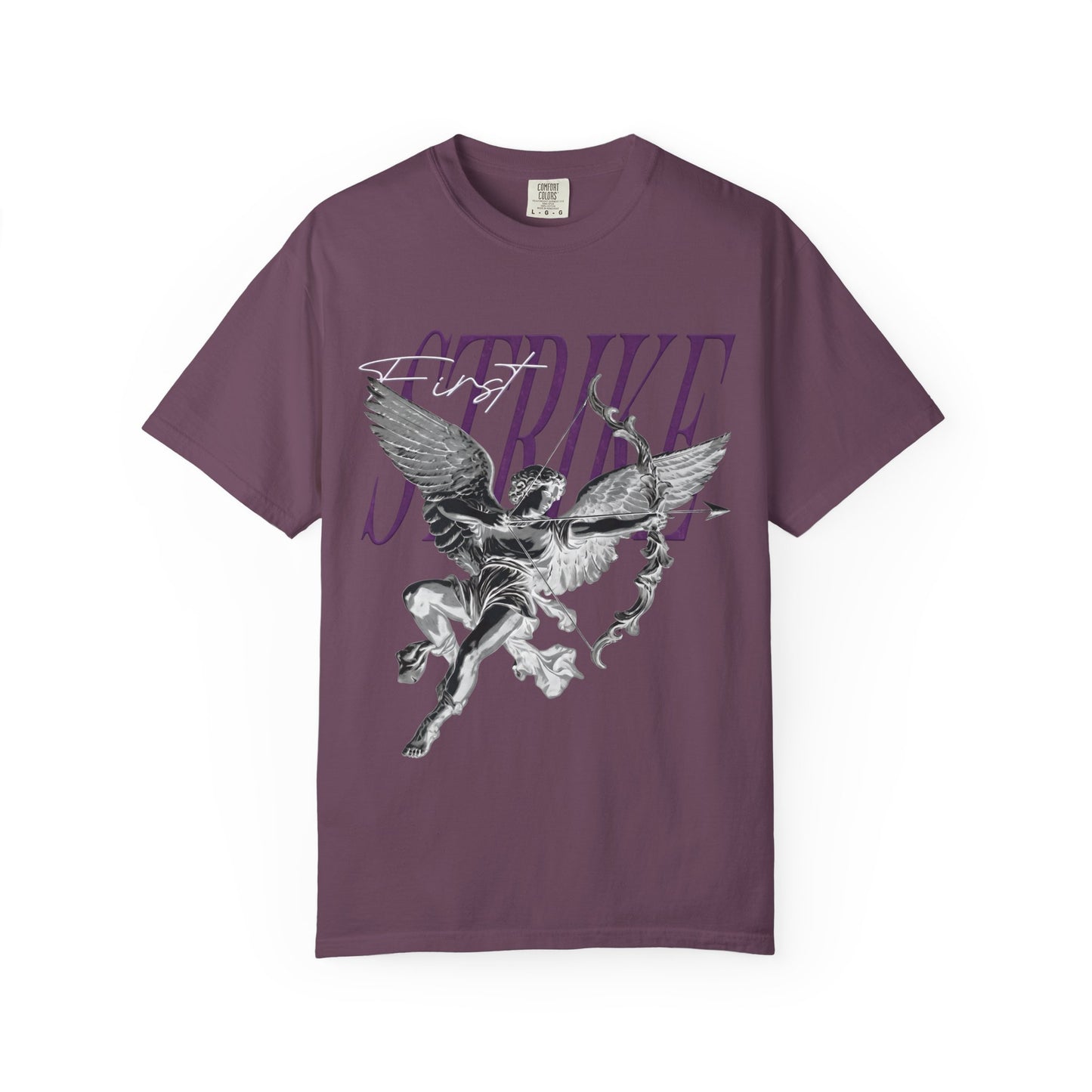 Y2K Chrome Angel Graphic T-Shirt - "First Strike" Cupid Streetwear Tee - Vintage Wash