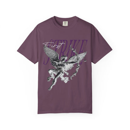 Y2K Chrome Angel Graphic T-Shirt - "First Strike" Cupid Streetwear Tee - Vintage Wash
