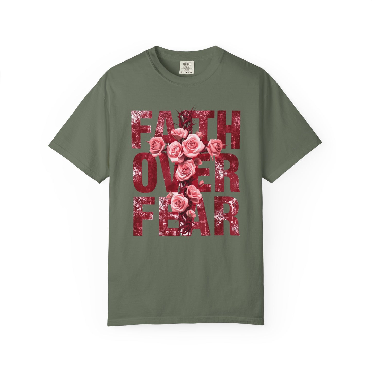 Faith Over Fear T-Shirt – Christian Floral Cross Design | Comfort Colors 1717 Unisex Tee