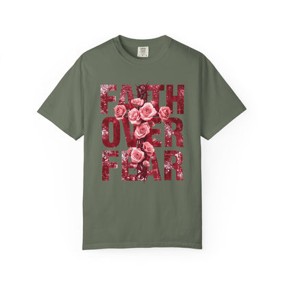 Faith Over Fear T-Shirt – Christian Floral Cross Design | Comfort Colors 1717 Unisex Tee