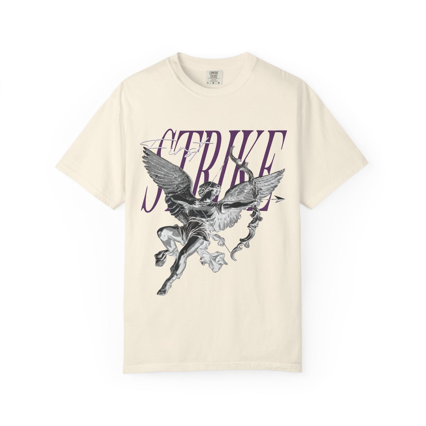 Y2K Chrome Angel Graphic T-Shirt - "First Strike" Cupid Streetwear Tee - Vintage Wash