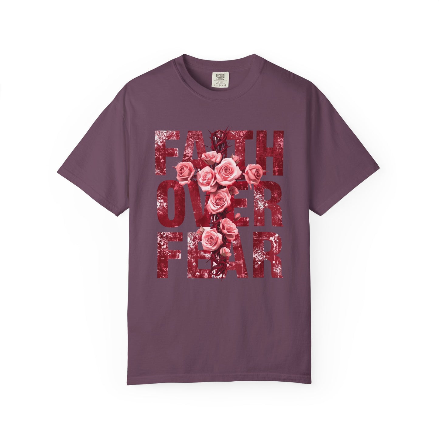 Faith Over Fear T-Shirt – Christian Floral Cross Design | Comfort Colors 1717 Unisex Tee