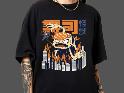 Sushi Kaiju Retro Japanese T-Shirt - Funny Anime Foodie Tee