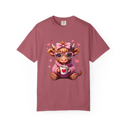 Cute Highland Cow Valentine T-Shirt – Cozy Pink Cow Graphic | Comfort Colors 1717