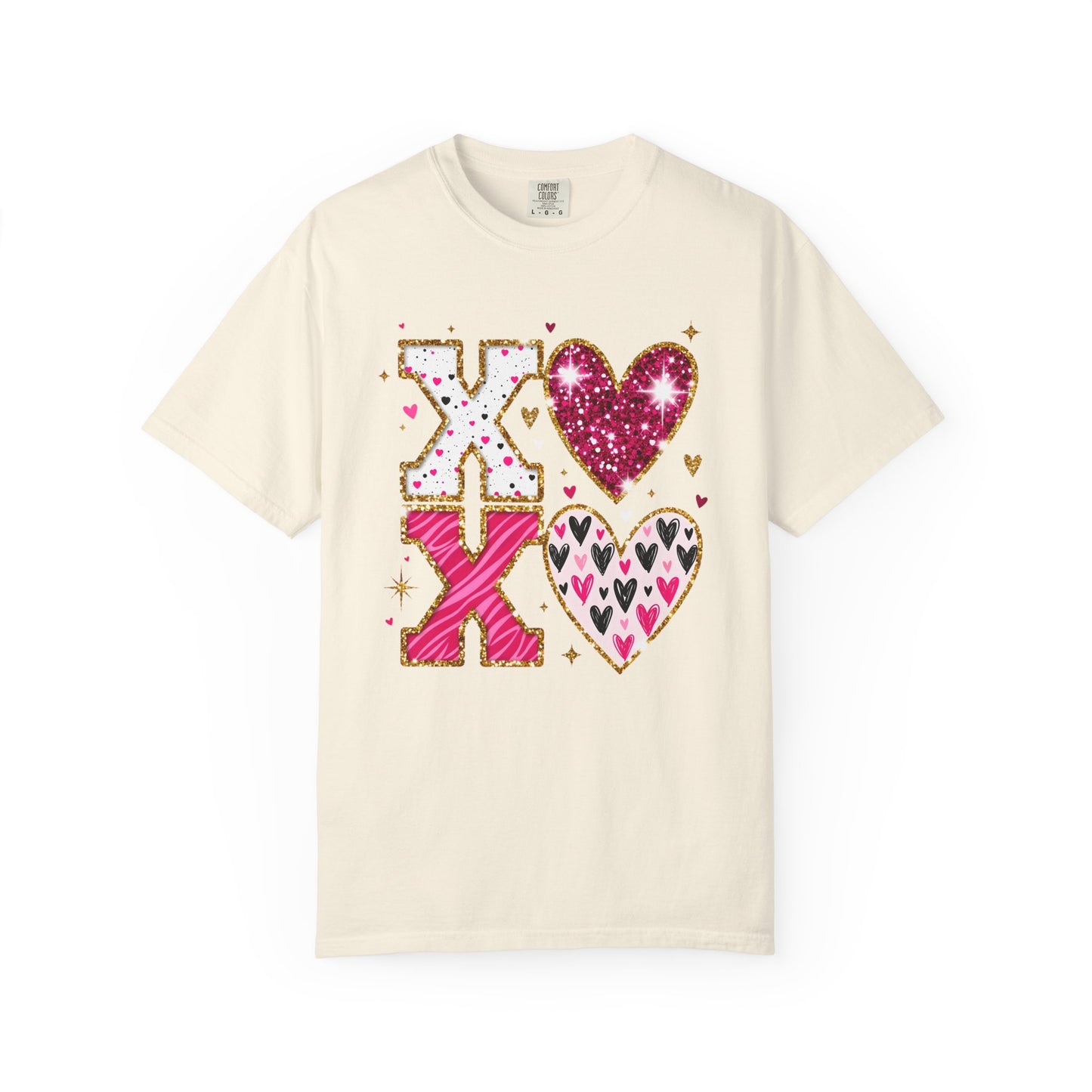 XOXO Faux Glitter Hearts Valentine Comfort Colors 1717 T-Shirt