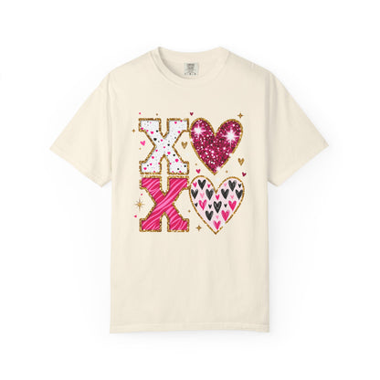 XOXO Faux Glitter Hearts Valentine Comfort Colors 1717 T-Shirt