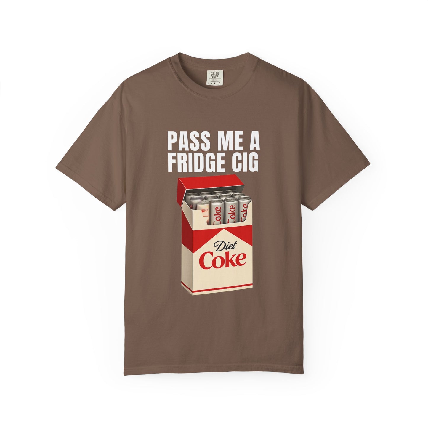 Pass Me A Fridge Cig T-Shirt | Funny Diet Coke Cigarette Pack Graphic Tee | Ironic Meme Shirt for Soda Lovers