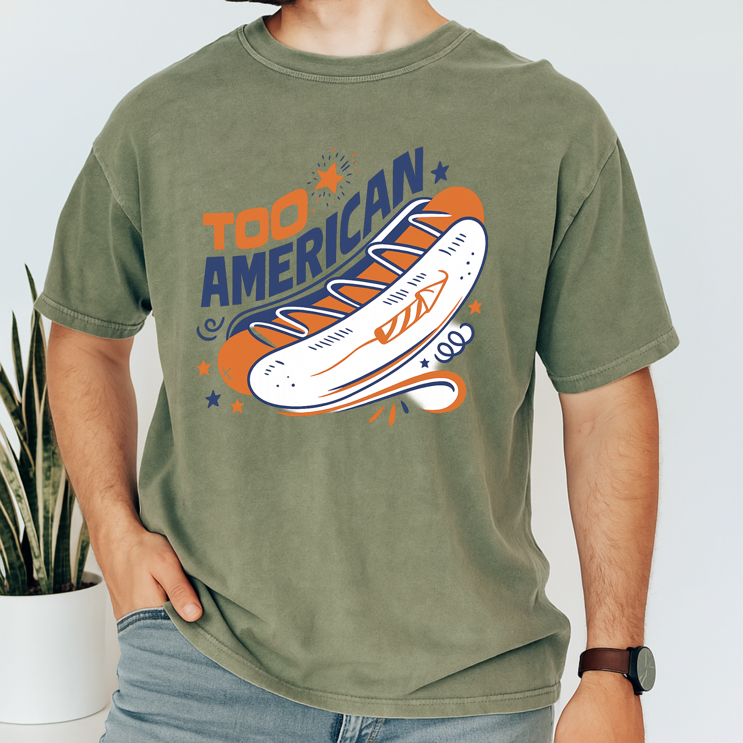 Too American Retro Hot Dog Shirt - Funny 4th of July Tee