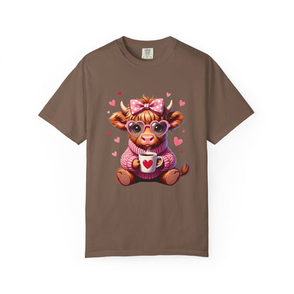 Cute Highland Cow Valentine T-Shirt – Cozy Pink Cow Graphic | Comfort Colors 1717