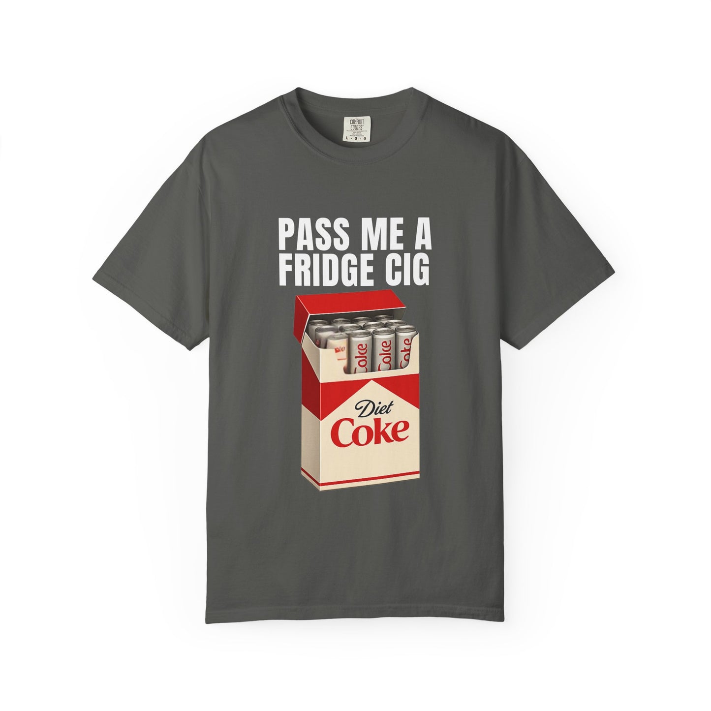 Pass Me A Fridge Cig T-Shirt | Funny Diet Coke Cigarette Pack Graphic Tee | Ironic Meme Shirt for Soda Lovers