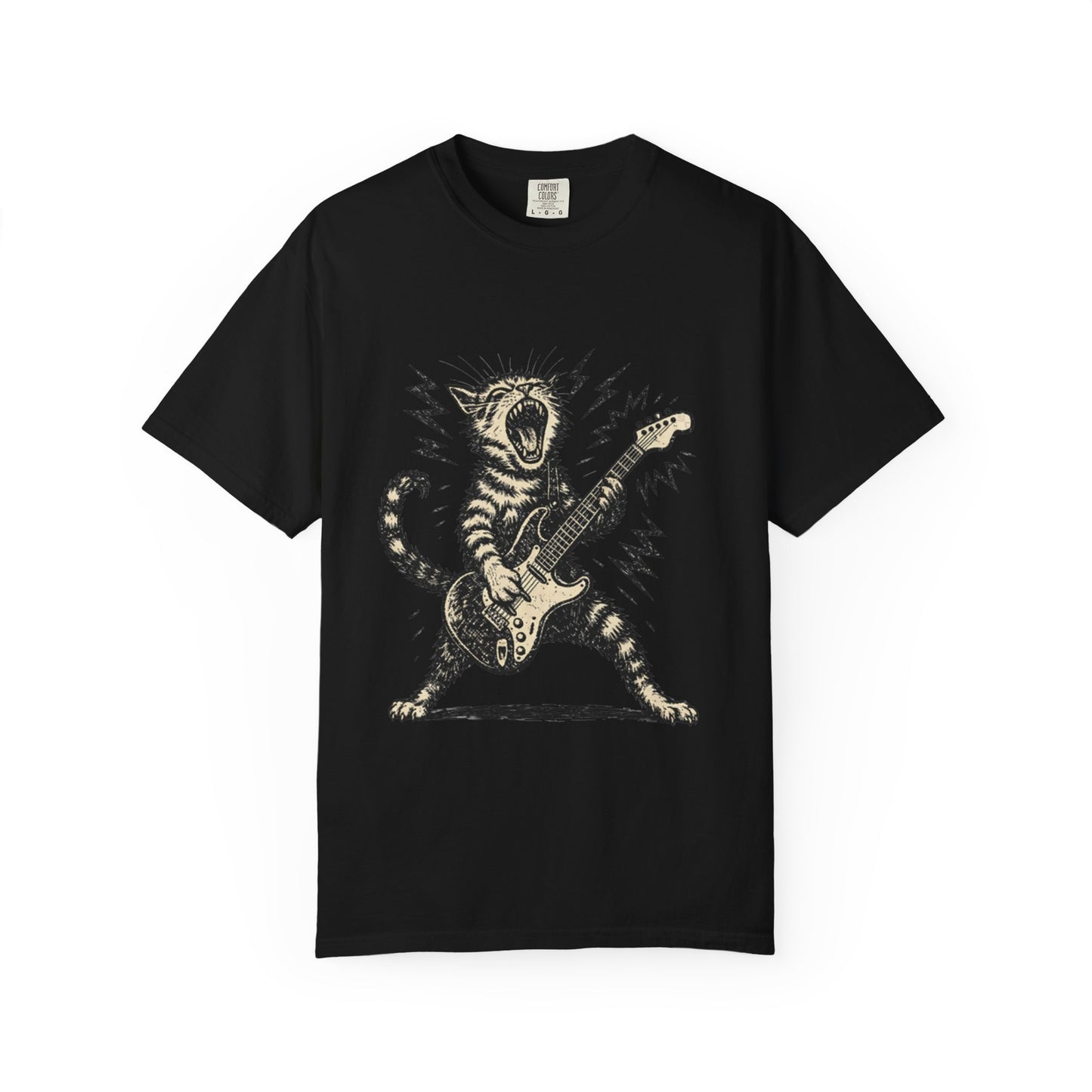 Rock Guitar Cat T-Shirt – Punk Rock Cat Graphic | Comfort Colors 1717