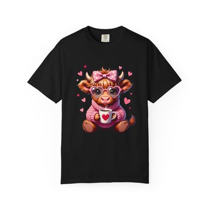 Cute Highland Cow Valentine T-Shirt – Cozy Pink Cow Graphic | Comfort Colors 1717