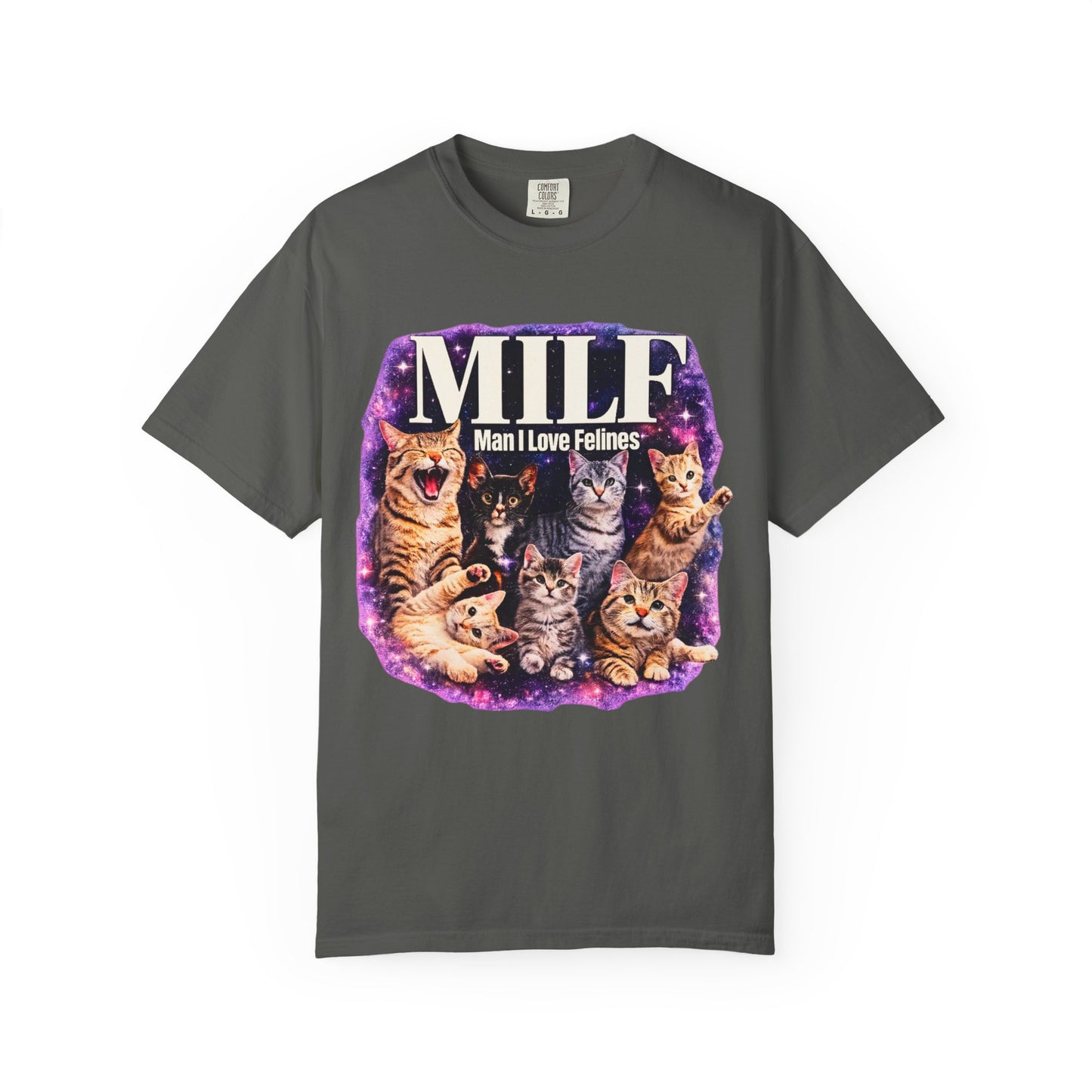 MILF Man I Love Felines T-Shirt – Funny Cat Lover Galaxy Design | Comfort Colors 1717 Unisex Tee