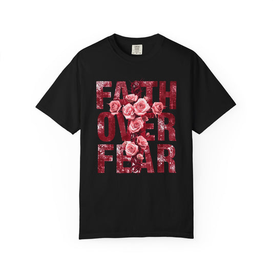 Faith Over Fear T-Shirt – Christian Floral Cross Design | Comfort Colors 1717 Unisex Tee