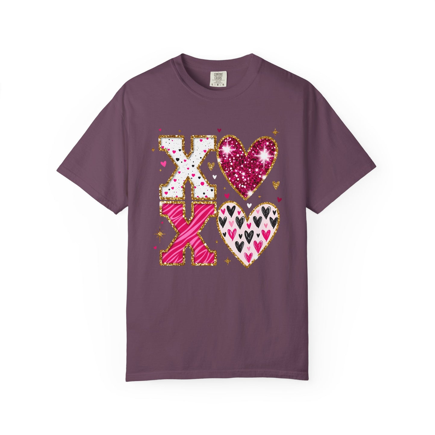 XOXO Faux Glitter Hearts Valentine Comfort Colors 1717 T-Shirt