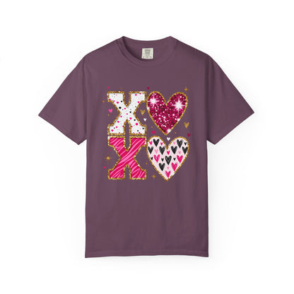 XOXO Faux Glitter Hearts Valentine Comfort Colors 1717 T-Shirt
