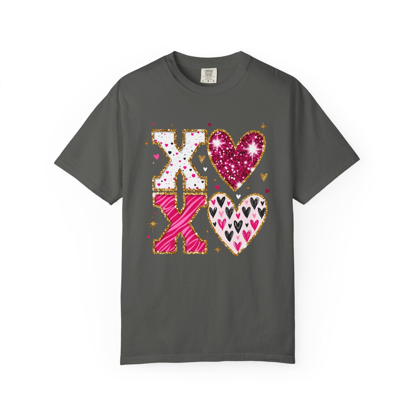 XOXO Faux Glitter Hearts Valentine Comfort Colors 1717 T-Shirt