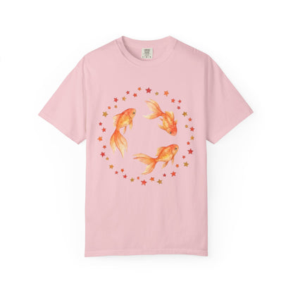 Goldfish Circle Graphic T-Shirt – Watercolor Fish Art | Comfort Colors 1717 Unisex Tee