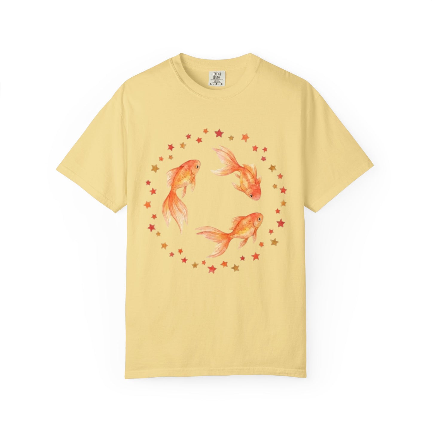 Goldfish Circle Graphic T-Shirt – Watercolor Fish Art | Comfort Colors 1717 Unisex Tee