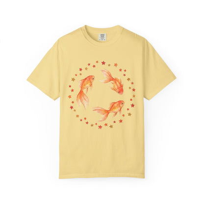 Goldfish Circle Graphic T-Shirt – Watercolor Fish Art | Comfort Colors 1717 Unisex Tee
