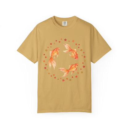 Goldfish Circle Graphic T-Shirt – Watercolor Fish Art | Comfort Colors 1717 Unisex Tee
