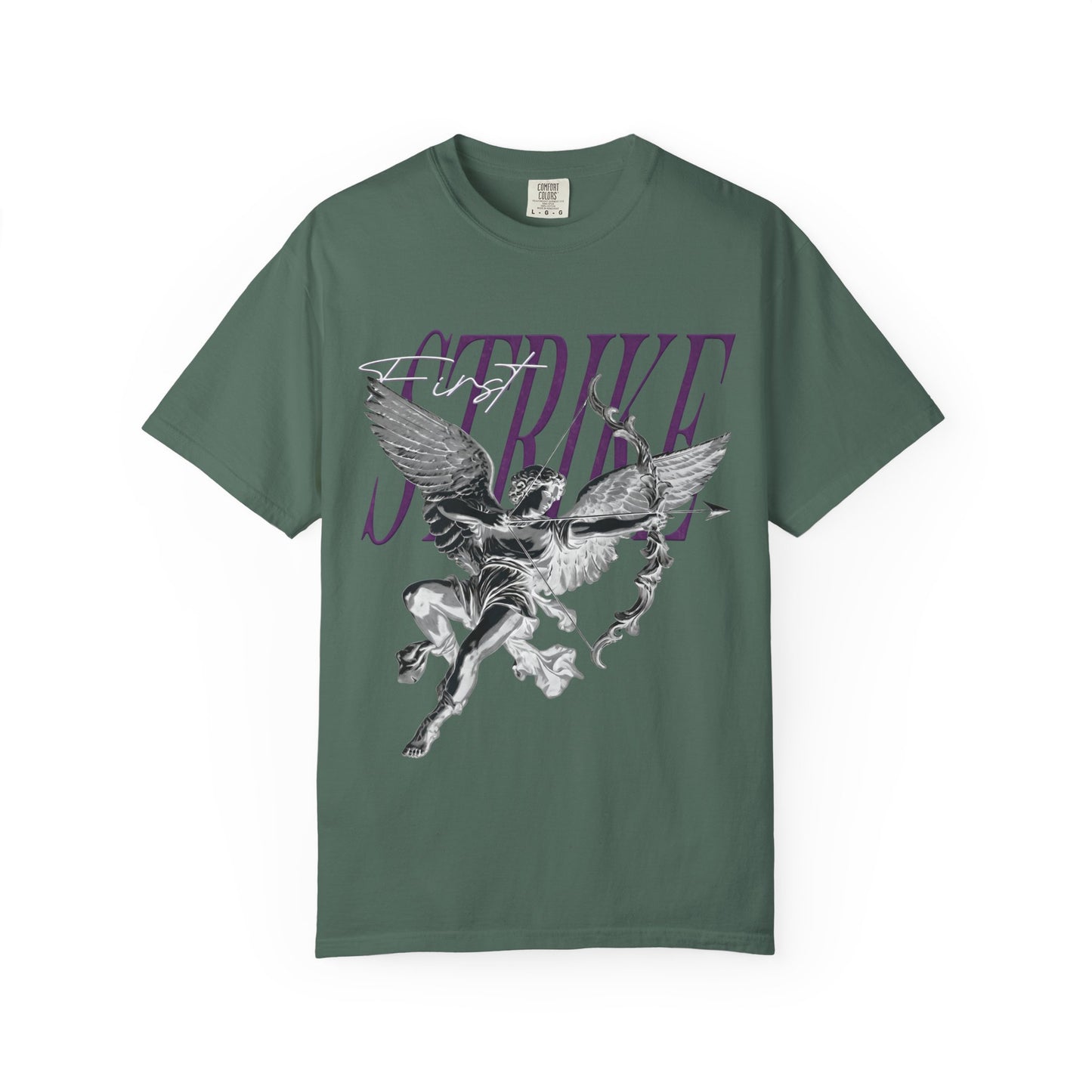 Y2K Chrome Angel Graphic T-Shirt - "First Strike" Cupid Streetwear Tee - Vintage Wash