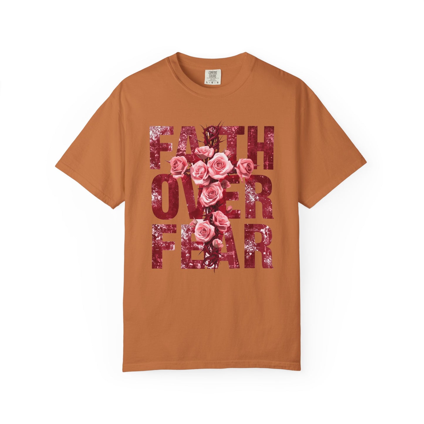 Faith Over Fear T-Shirt – Christian Floral Cross Design | Comfort Colors 1717 Unisex Tee