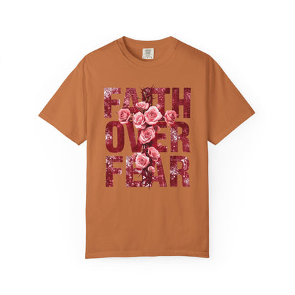 Faith Over Fear T-Shirt – Christian Floral Cross Design | Comfort Colors 1717 Unisex Tee