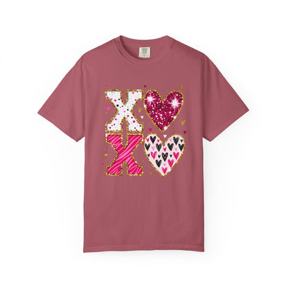 XOXO Faux Glitter Hearts Valentine Comfort Colors 1717 T-Shirt