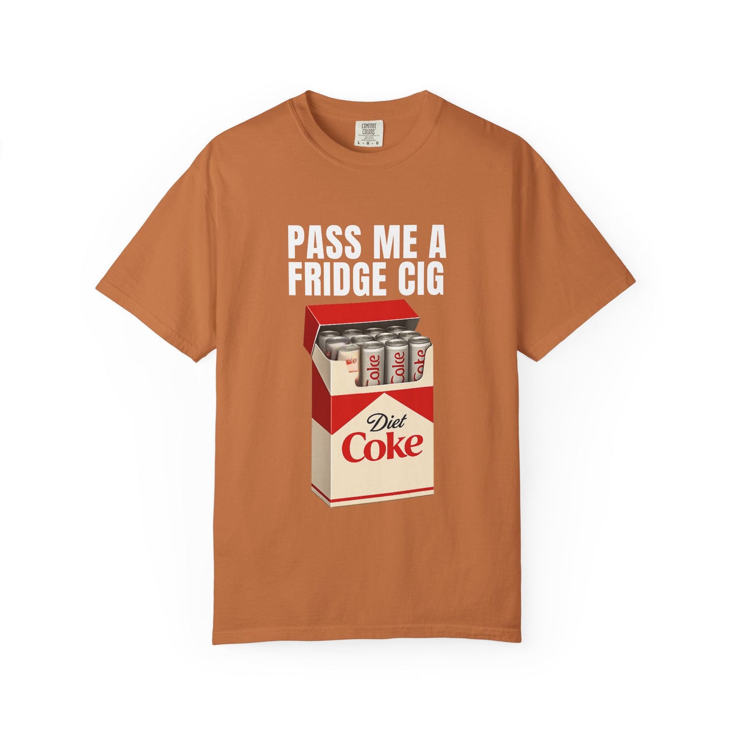 Pass Me A Fridge Cig T-Shirt | Funny Diet Coke Cigarette Pack Graphic Tee | Ironic Meme Shirt for Soda Lovers
