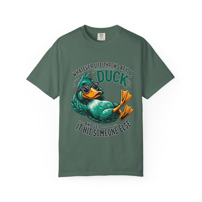 Whatever Life Throws at You Duck T-Shirt – Funny Motivational Duck Graphic | Comfort Colors 1717 Unisex Tee