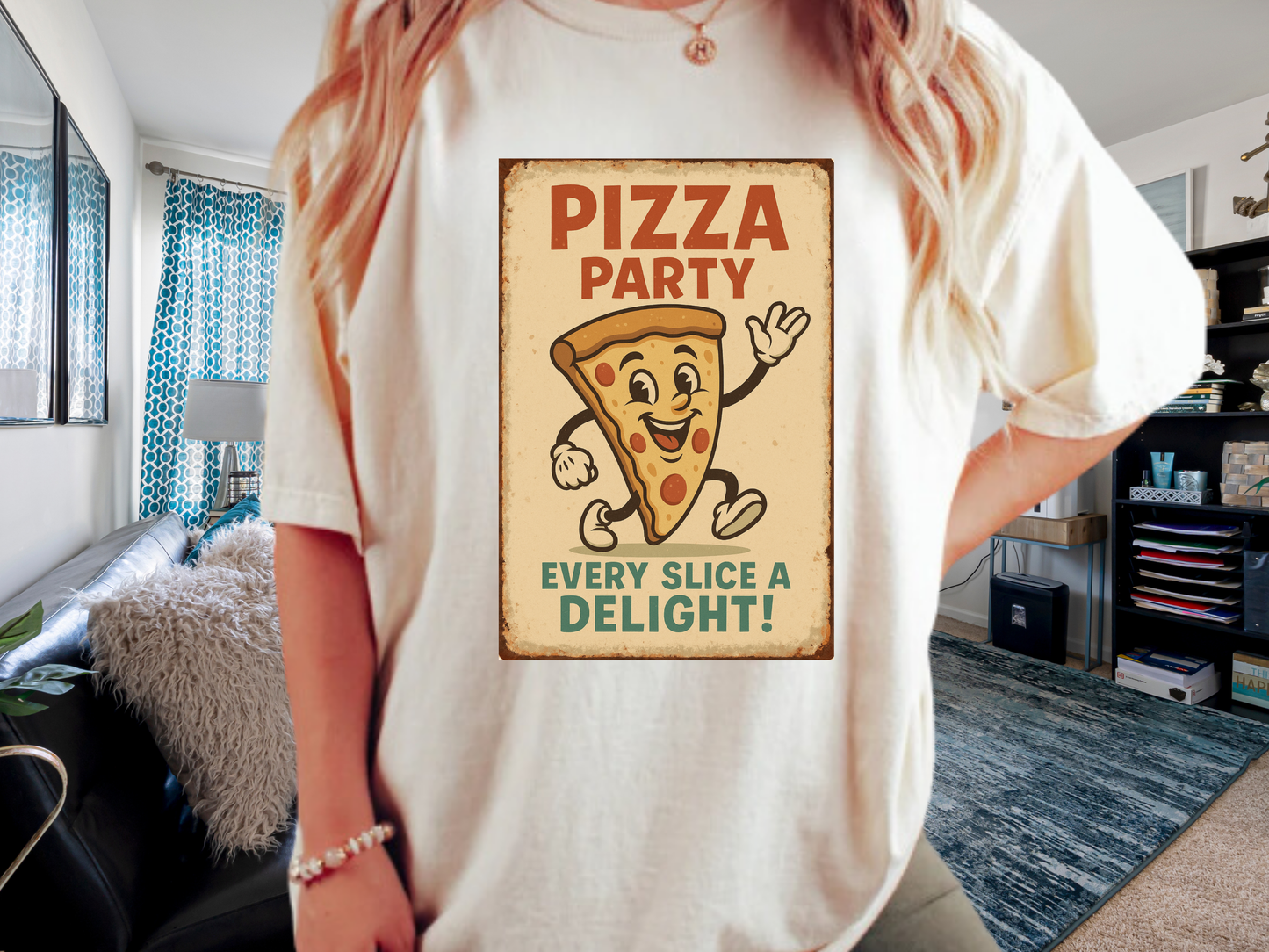 Pizza Party Vintage Mascot T-Shirt | Retro Cartoon Slice Graphic | Comfort Colors 1717 Heavyweight Tee