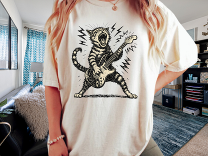 Rock Guitar Cat T-Shirt – Punk Rock Cat Graphic | Comfort Colors 1717