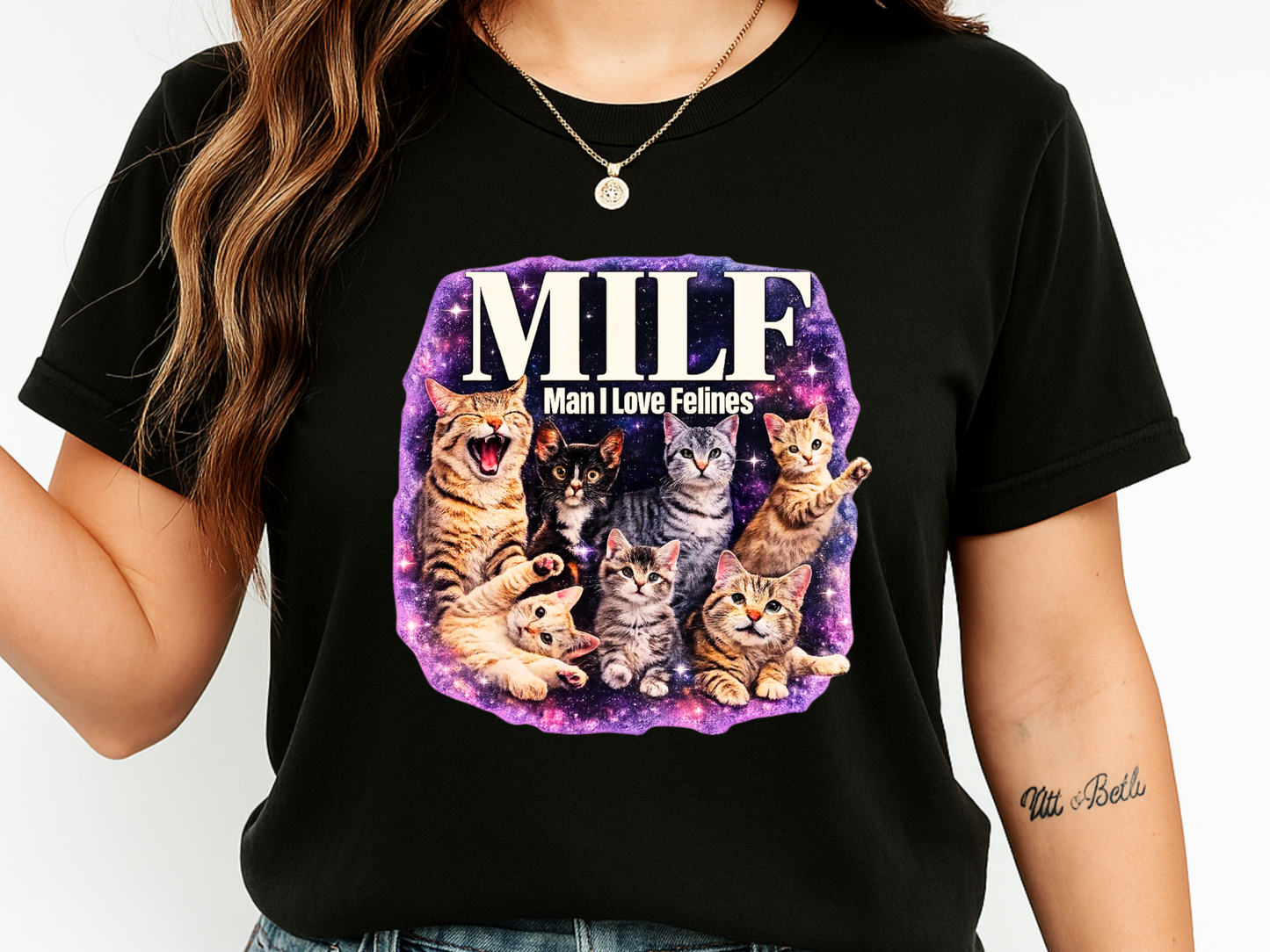 MILF Man I Love Felines T-Shirt – Funny Cat Lover Galaxy Design | Comfort Colors 1717 Unisex Tee