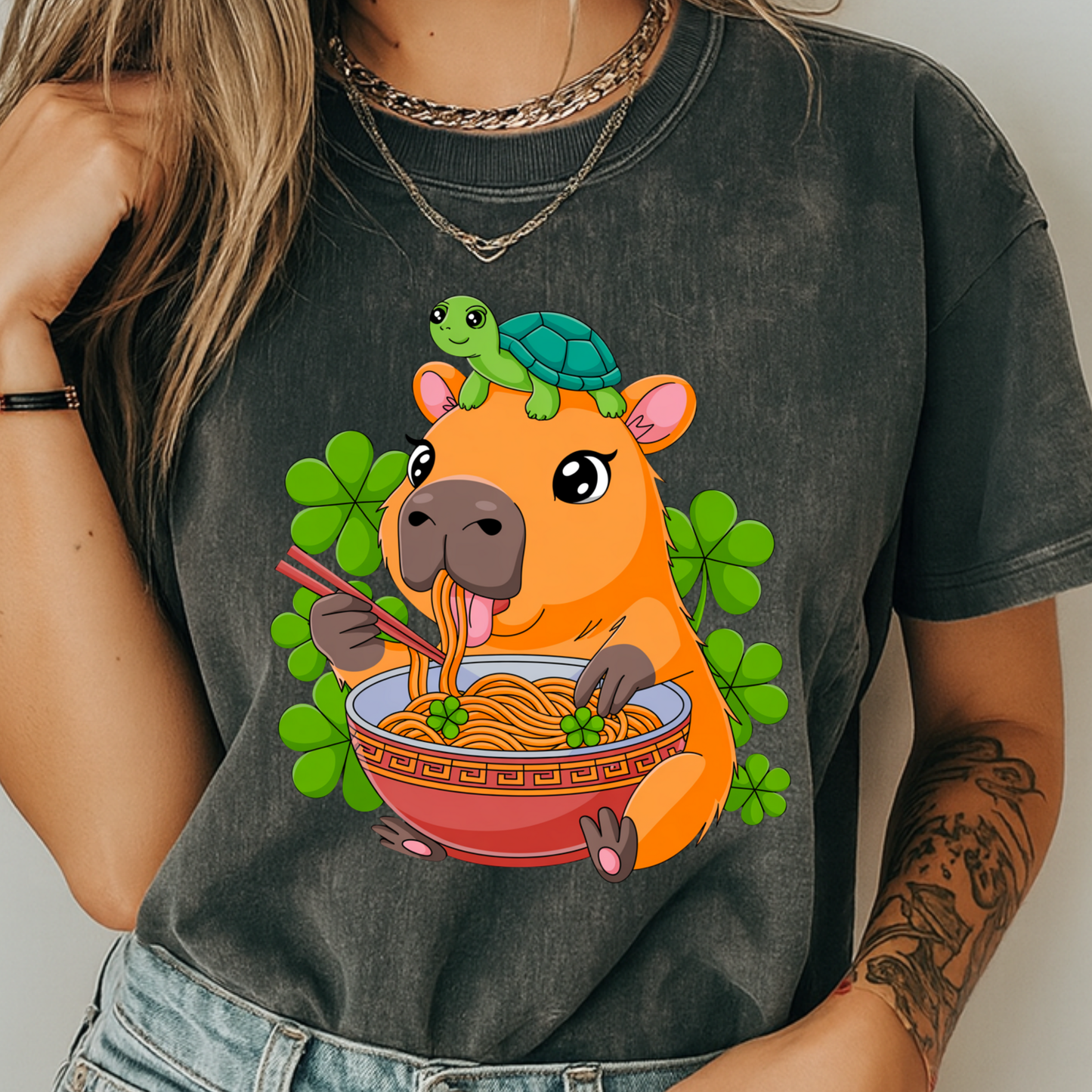 Lucky Capybara Ramen T-Shirt St Patricks Day Turtle Graphic Comfort Colors 1717 Tee