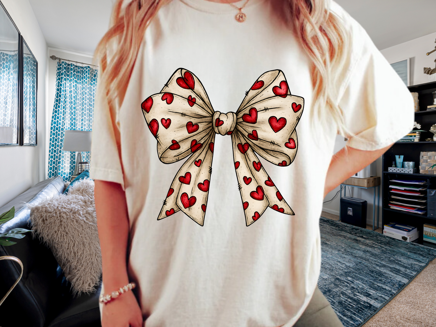 Comfort Colors® Valentine Coquette Bow Hearts Graphic T-Shirt