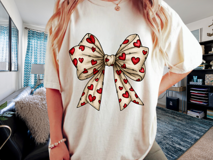 Comfort Colors® Valentine Coquette Bow Hearts Graphic T-Shirt