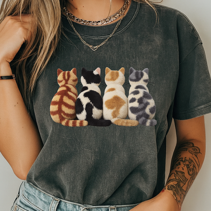 Four Cats Faux Embroidery T-Shirt Funny Cat Mom Graphic Comfort Colors 1717 Tee