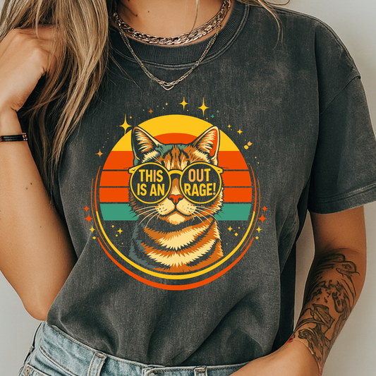This Is An Outrage Funny Cat T-Shirt | Retro Tabby with Glasses | Comfort Colors 1717 Vintage Tee